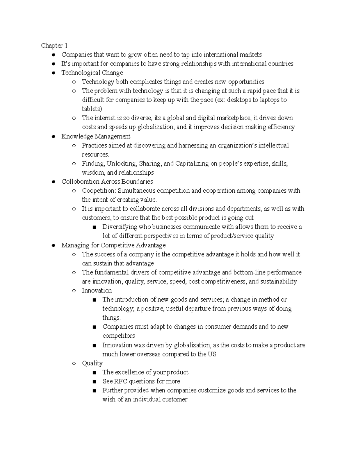 Management 301 Notes - Chapter 1 Companies that want to grow often need ...