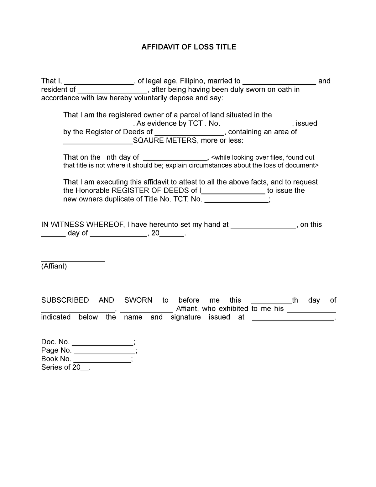 Affidavit Of Loss Tagalog