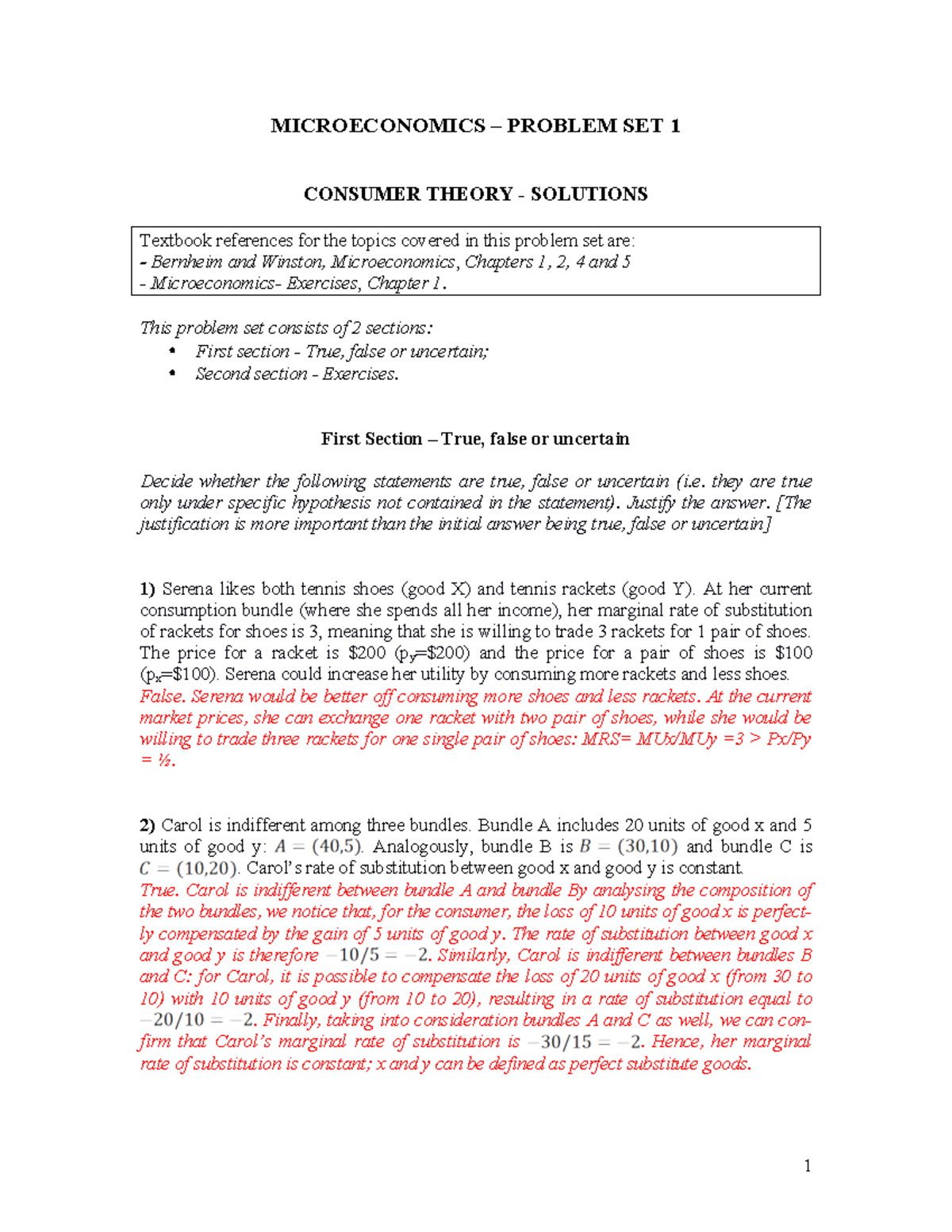 Microeconomics - Problem SET 1 sol 2018 19 - MICROECONOMICS – PROBLEM ...