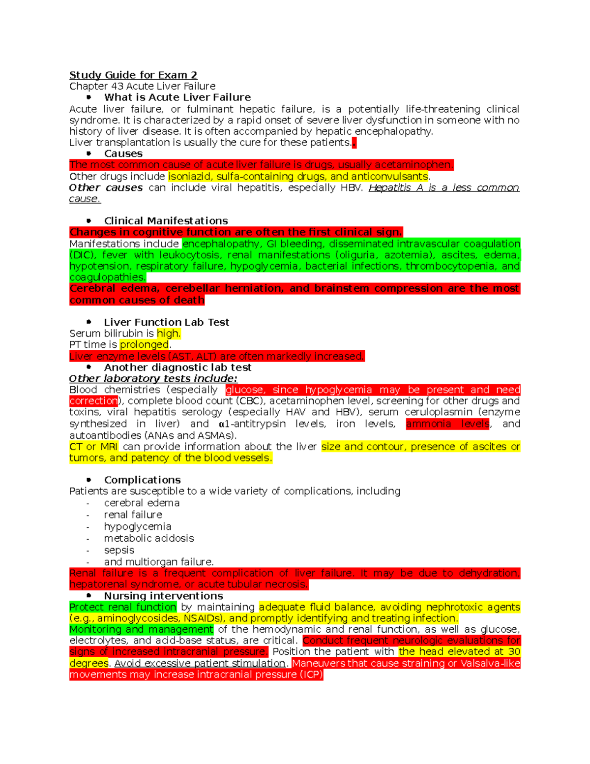 Study Guide for Exam 2 adult health 2 test prep - Study Guide for Exam ...