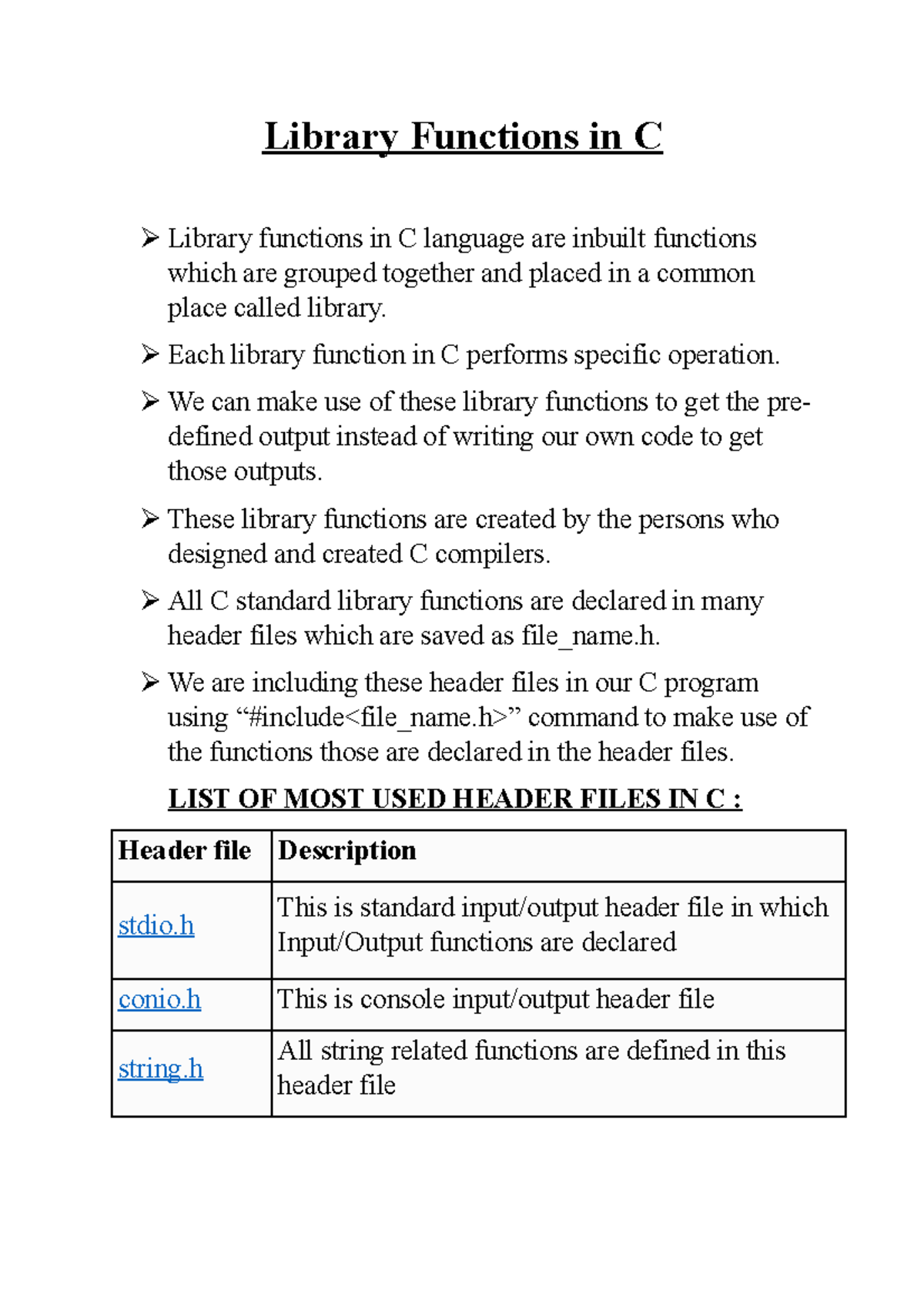 Library Functions in C - Library Functions in C Library functions in C ...