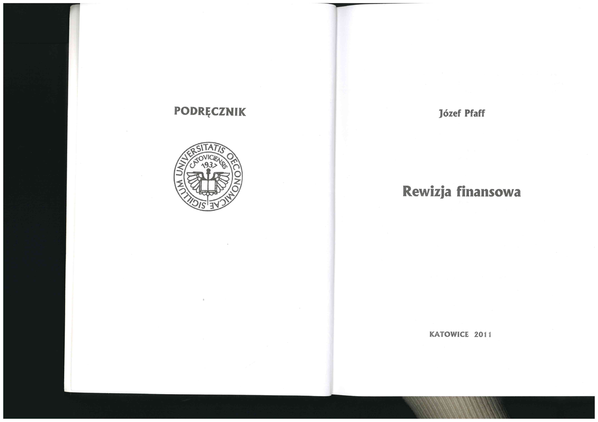 Józef Paff Rewizja Finansowa podręcznik 2011 - Finanse i Rachunkowosc