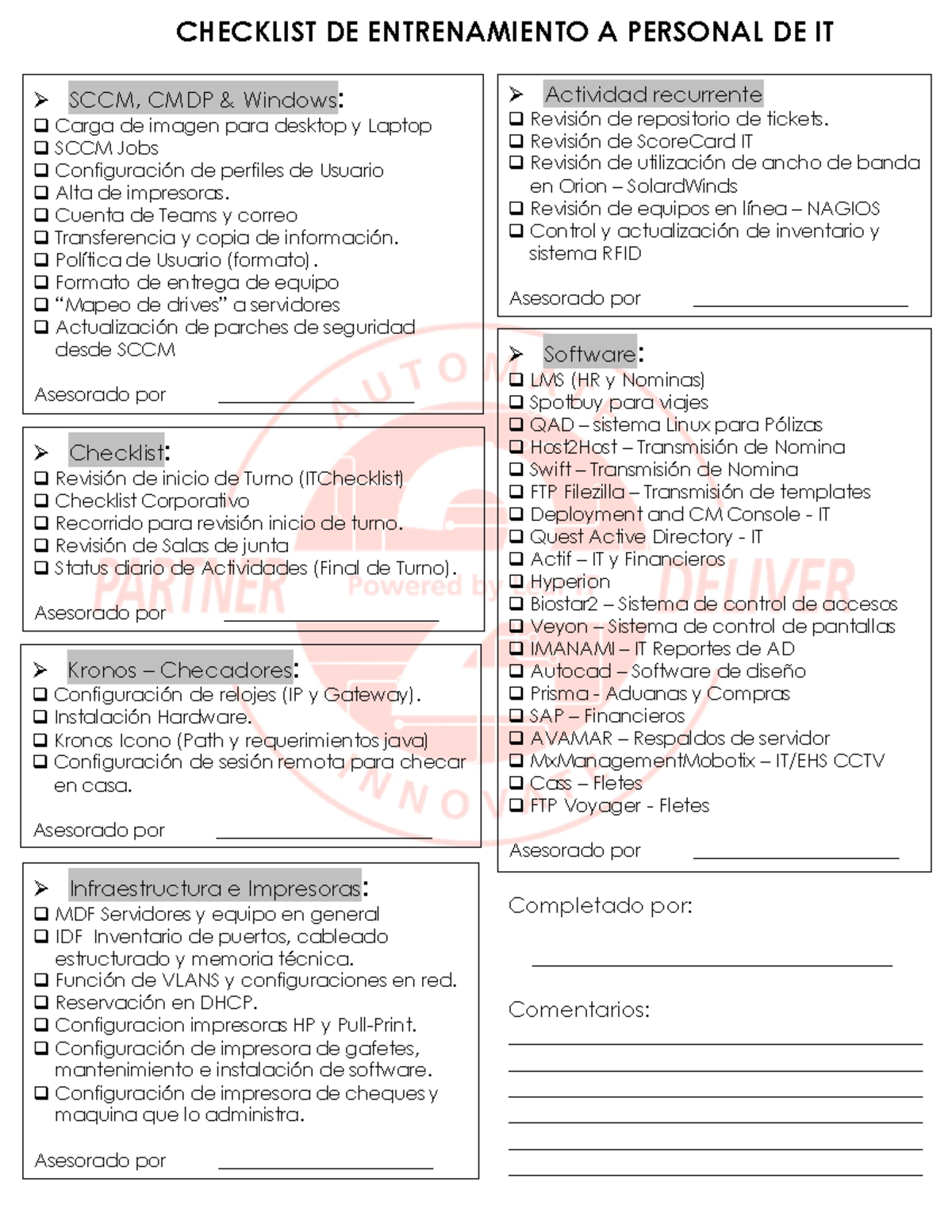 Entrenamiento IT - CHECKLIST DE ENTRENAMIENTO A PERSONAL DE IT SCCM ...