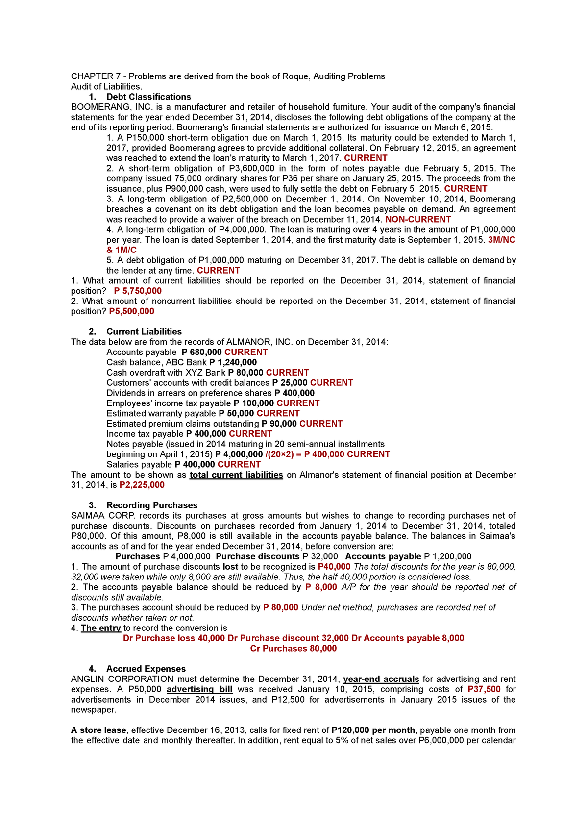 Chapter 7- Audprob Liabilities - CHAPTER 7 - Problems Are Derived From ...