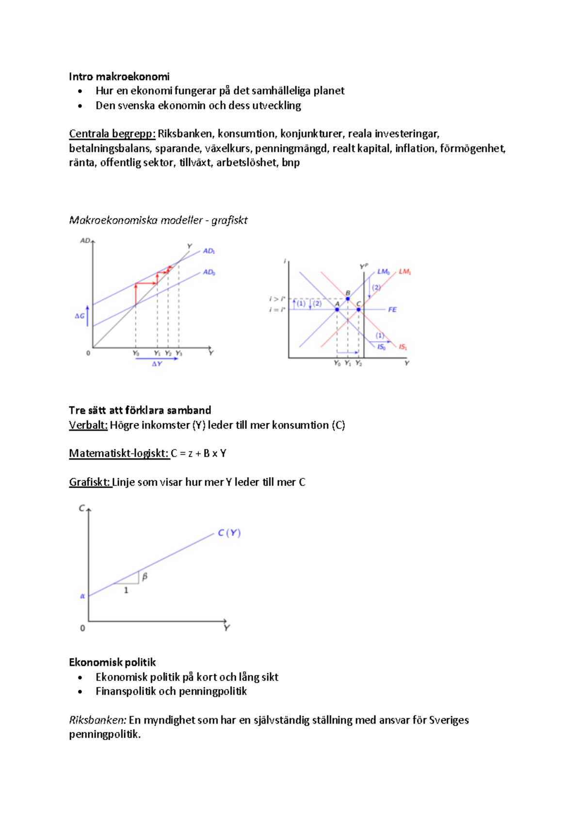 Makroekonomi Sammanfattning, Göteborgs Universitet - Intro Makroekonomi ...