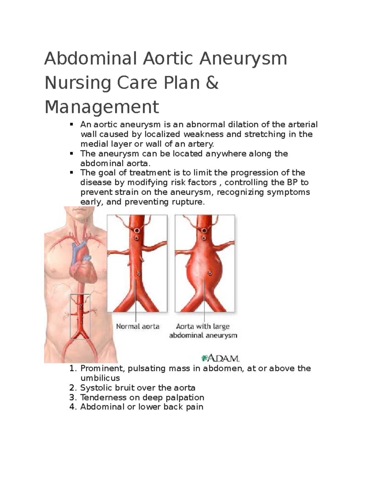 Abdominal Aortic Aneurysm Nursing Care Plan Abdominal Aortic Aneurysm Nursing Care Plan 0023