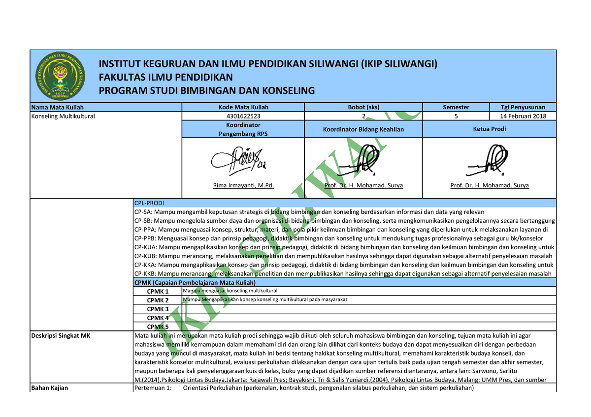 Full-BK - RPS Bimbingan Konseling IKIP Siliwangi Lengkap - IKIP ...