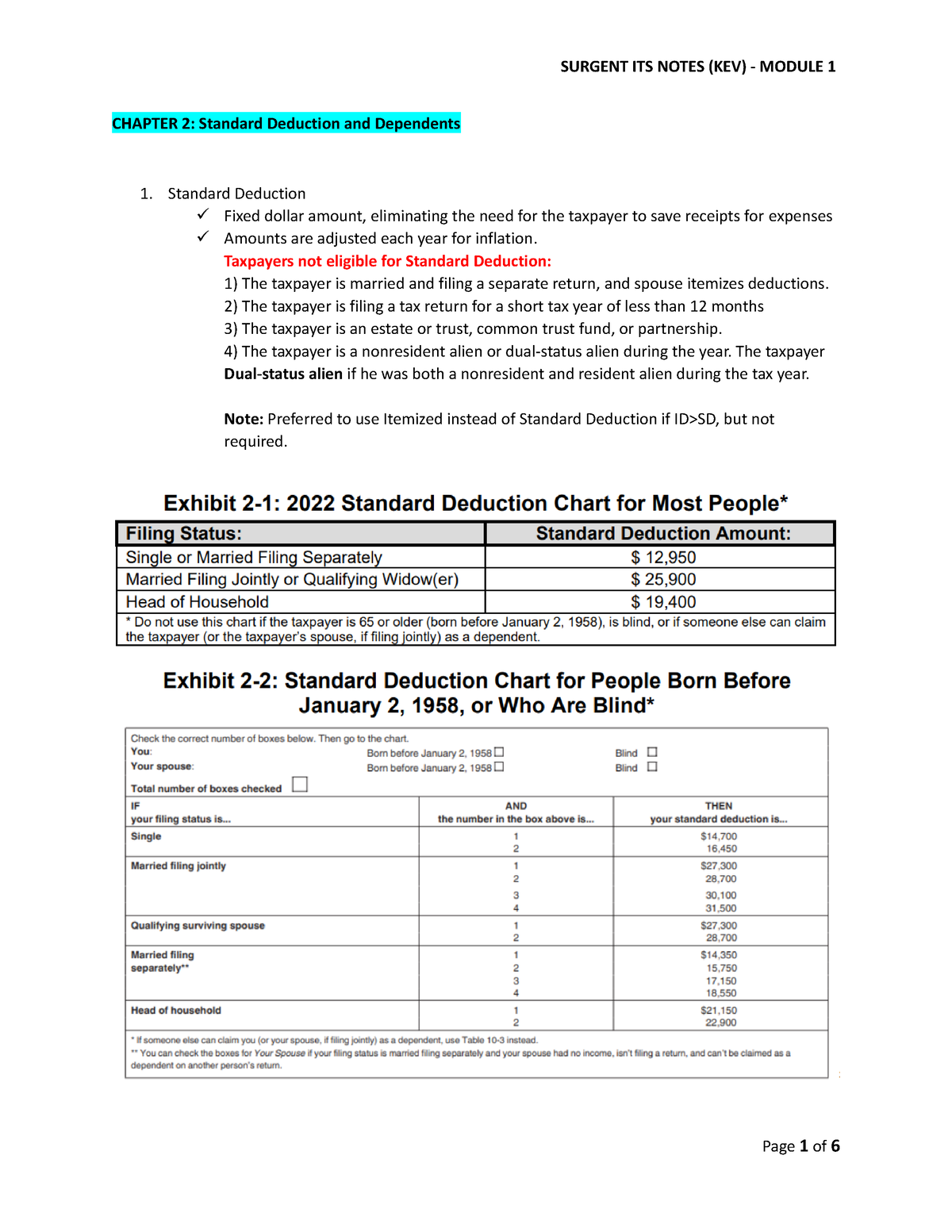 Chapter 2 US Tax CHAPTER 2 Standard Deduction and Dependents 1