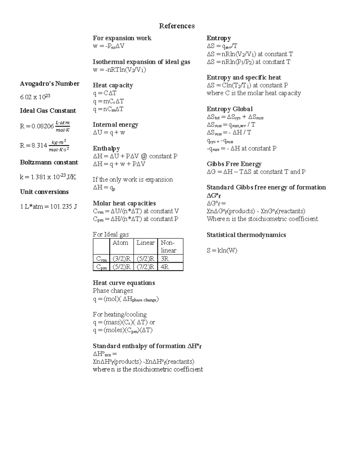 Exam II References V2 - Reference Sheet - CHEM 6B - UCSD - Studocu