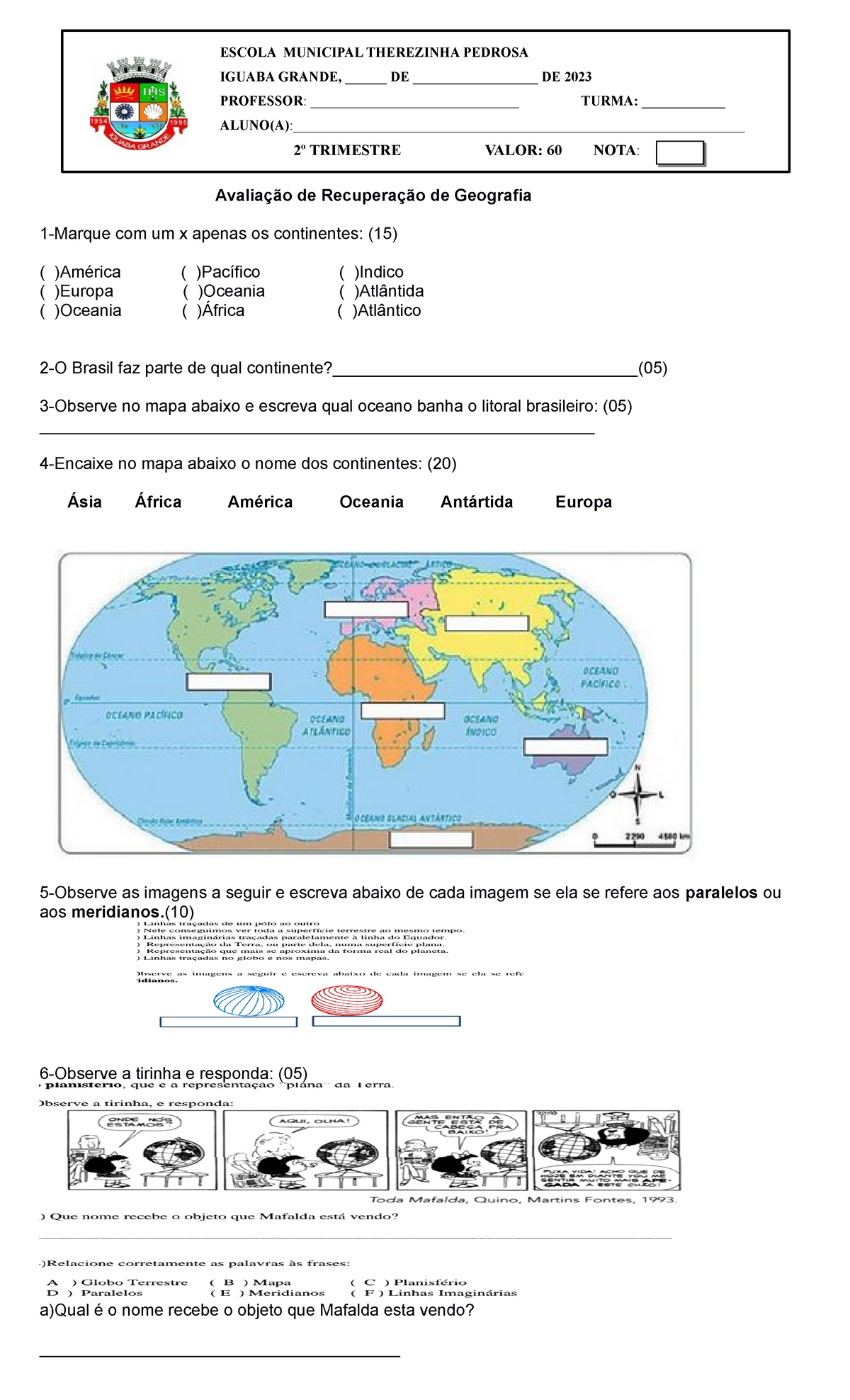 Recuperaçao De Geografia-visto - Avaliação De Recuperação De Geografia ...