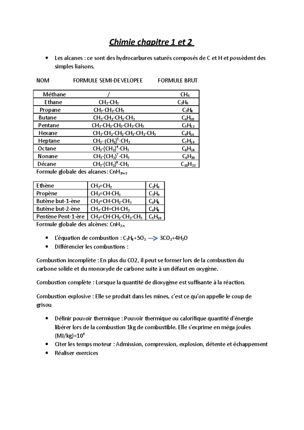 Chimie - Nnnfqfqfqf - Chimie Chapitre 1 Et 2 Les Alcanes : Ce Sont Des ...