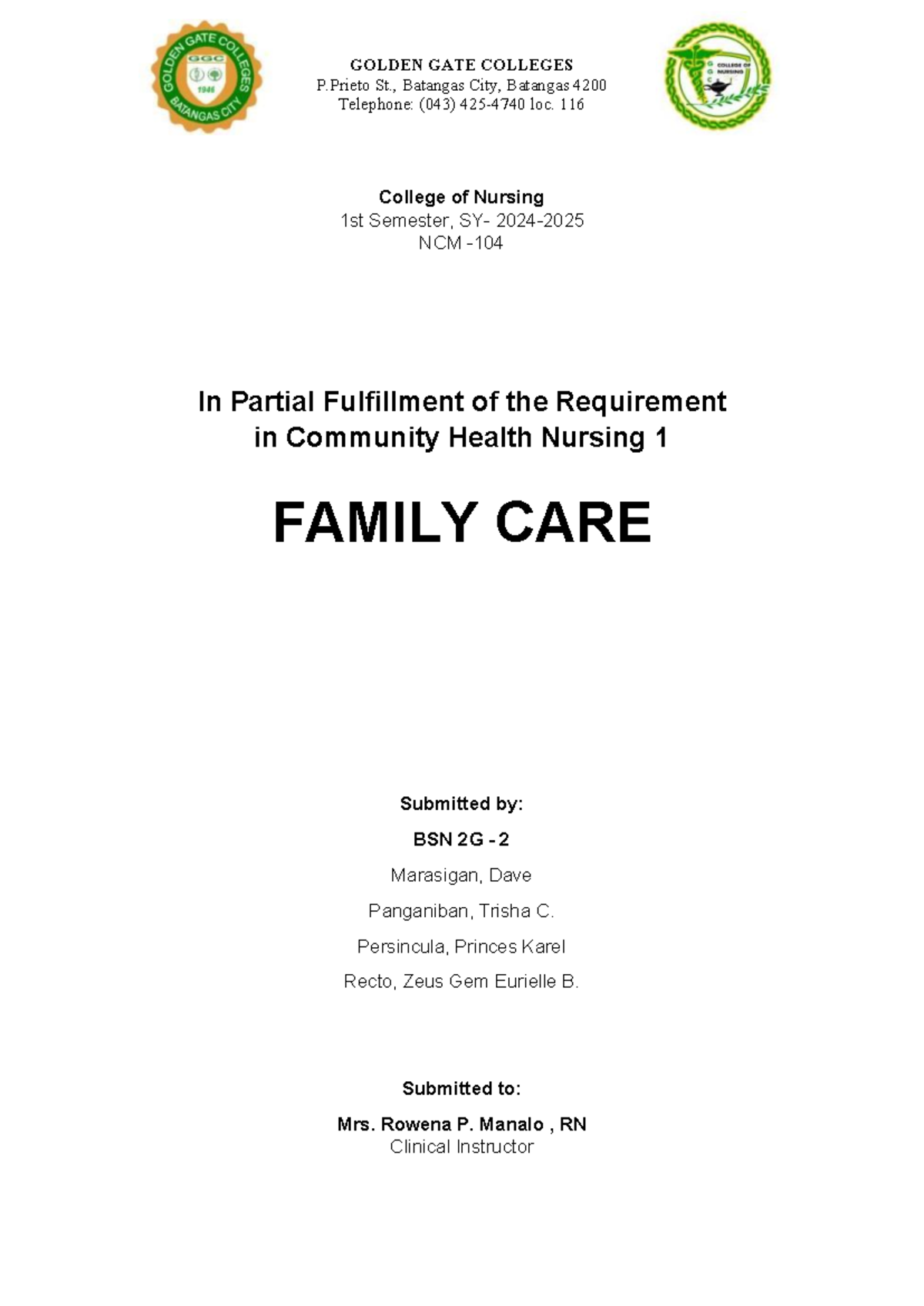 Family-CASE - family case study for rhu - P St., Batangas City ...
