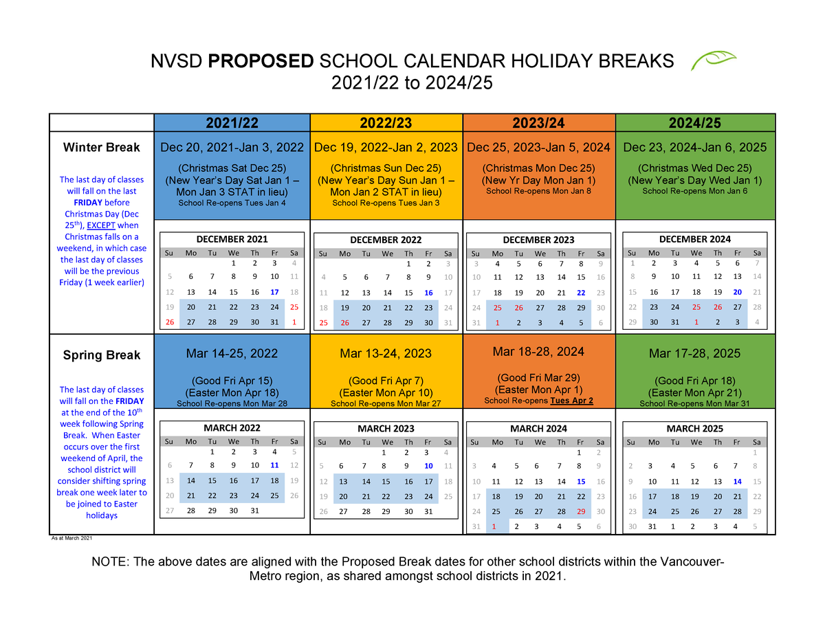 NVSD Break Schedule 20212025 Final NVSD PROPOSED SCHOOL CALENDAR