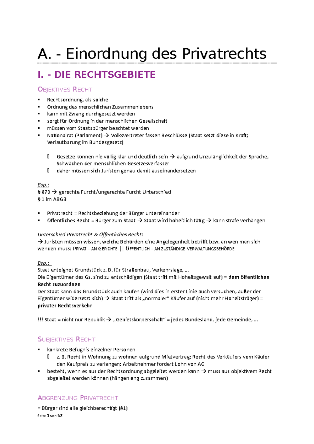 Privatrecht I (KS) - A. - Einordnung Des Privatrechts I. - DIE ...