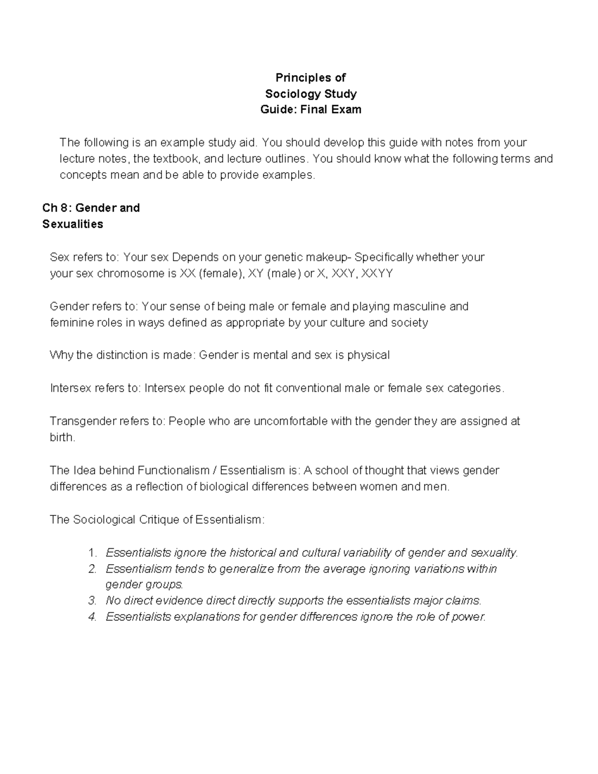 Final Exam Study Guide F2018 - Principles of Sociology Study Guide ...