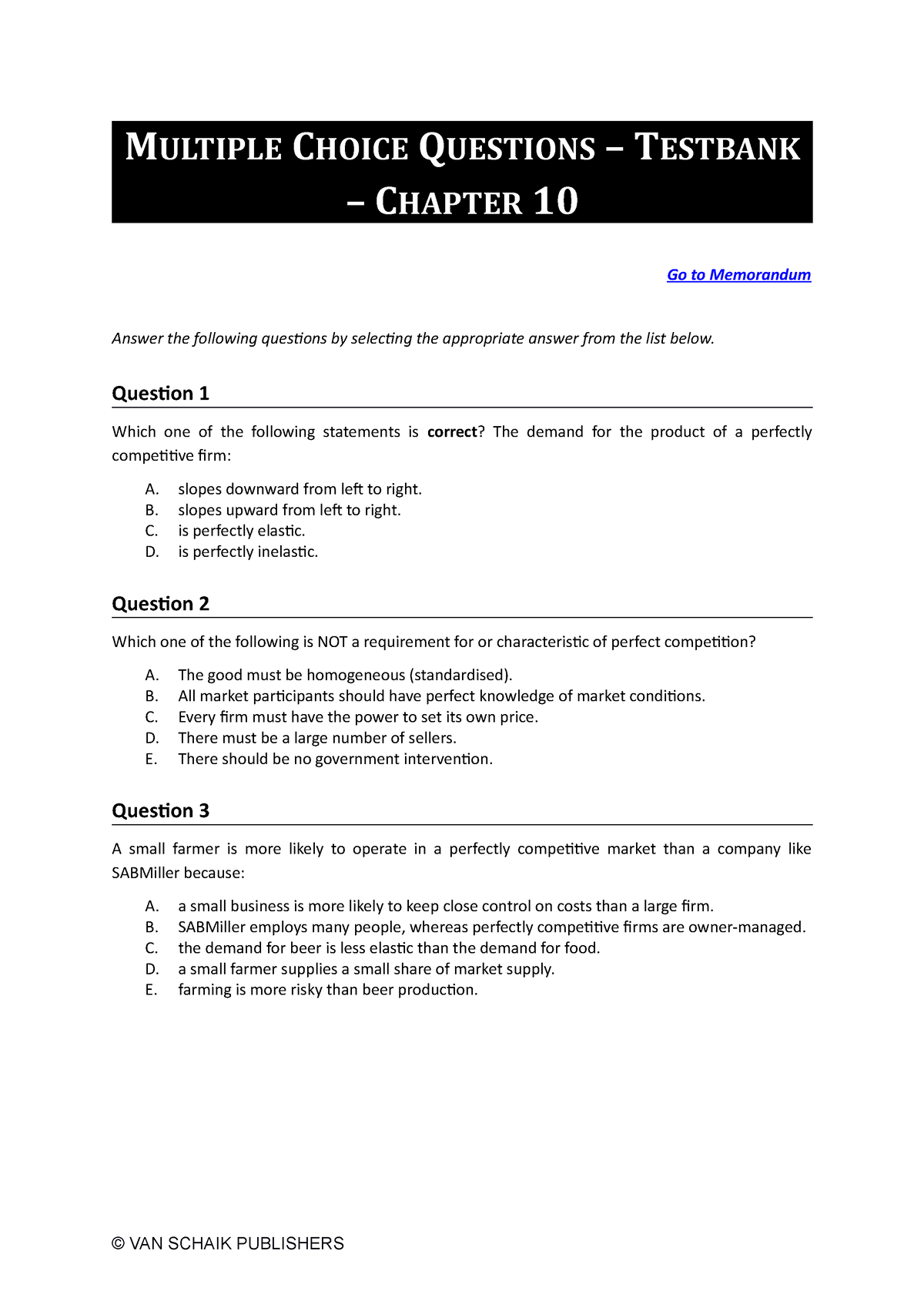 Economics 5 MCQ C10 - Tutorial Test 3 - ECO2002 - Mandela - Studocu