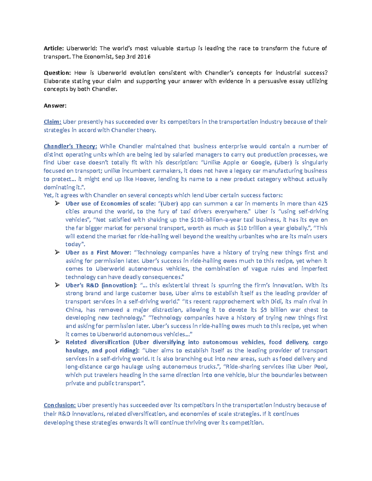 Essay Question and Answer Example - Article: Uberworld: The world’s ...