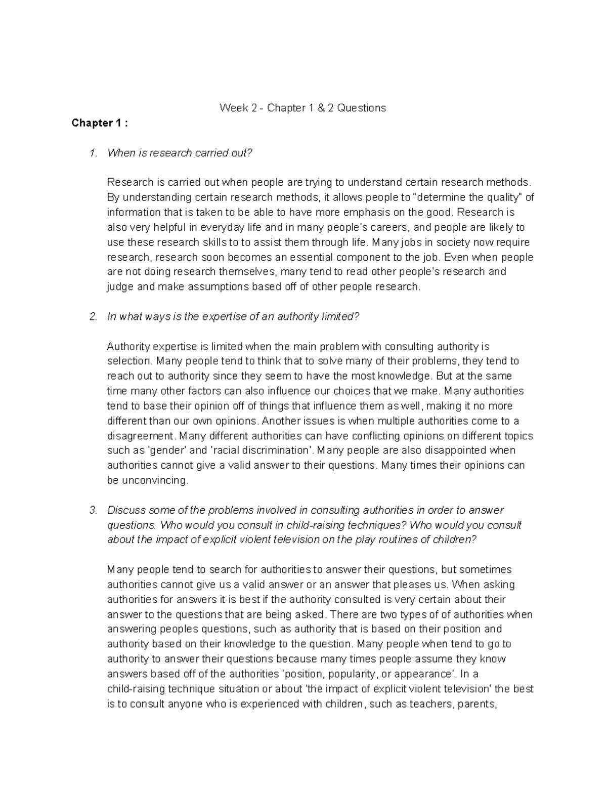 Week 2 chapter 1 and 2 Reading Response :Introduction to Research ...