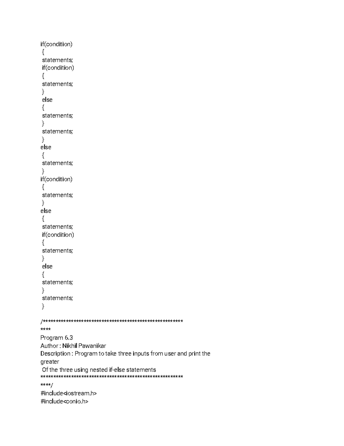 Programming notes 15 - if(condition) { statements; if(condition ...