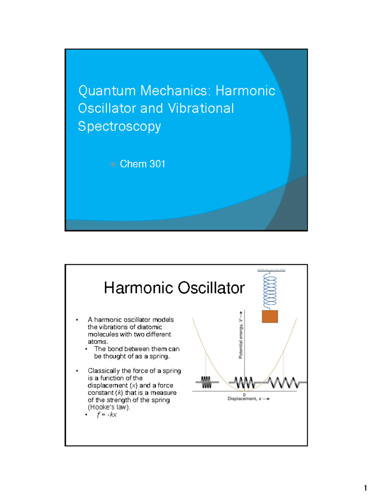 L14a Vibrational Spectroscopy Quantum Mechanics Harmonic Oscillator