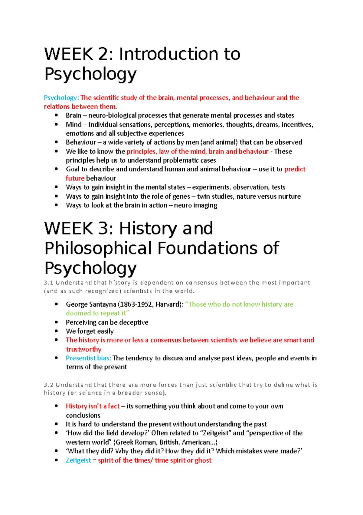 Psychology 1001 Notes - Lecture Note 1-30 - WEEK 2: Introduction To Psychology Psychology: The ...