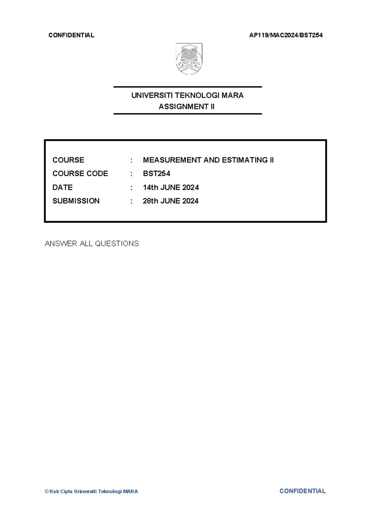 Assignment II - measuarement - UNIVERSITI TEKNOLOGI MARA FINAL ...