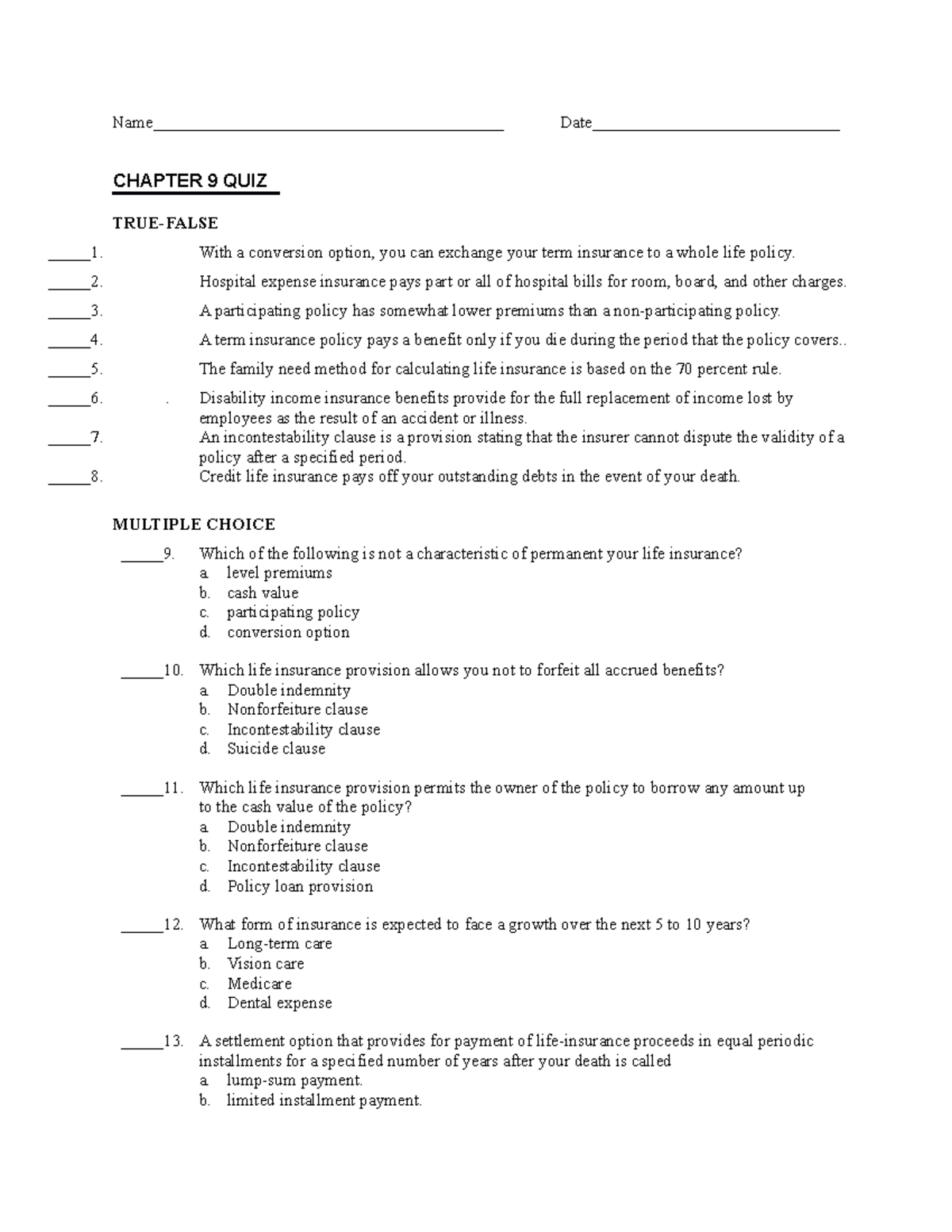 Chapter 9 Practice Questions - Name ...