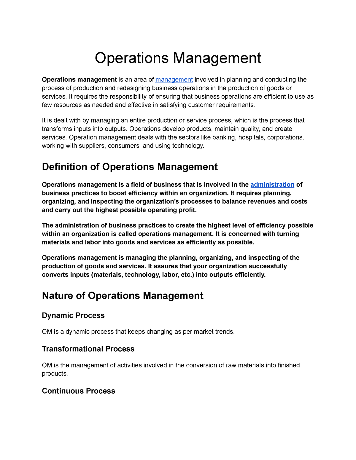 operations management thesis sample