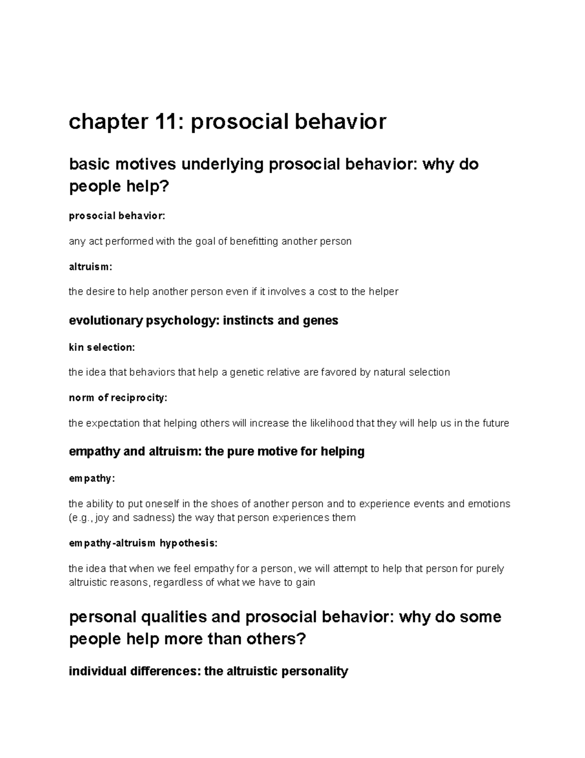 Chapter 11 Prosocial Behavior - PSYCH360 - UMass Amherst - Studocu