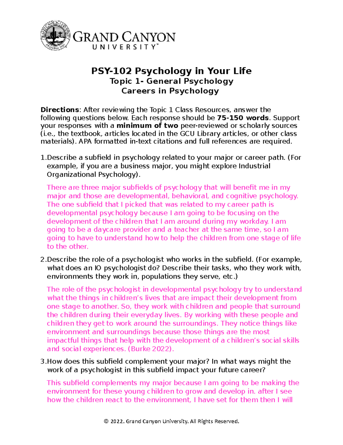 Psy 102 Careers In Psychology Psy 102 Psychology In Your Life Topic