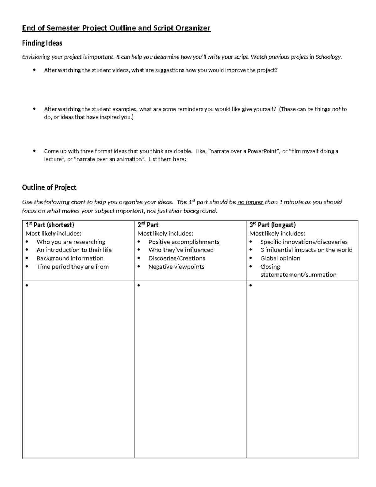 Script Outline - idk - End of Semester Project Outline and Script ...
