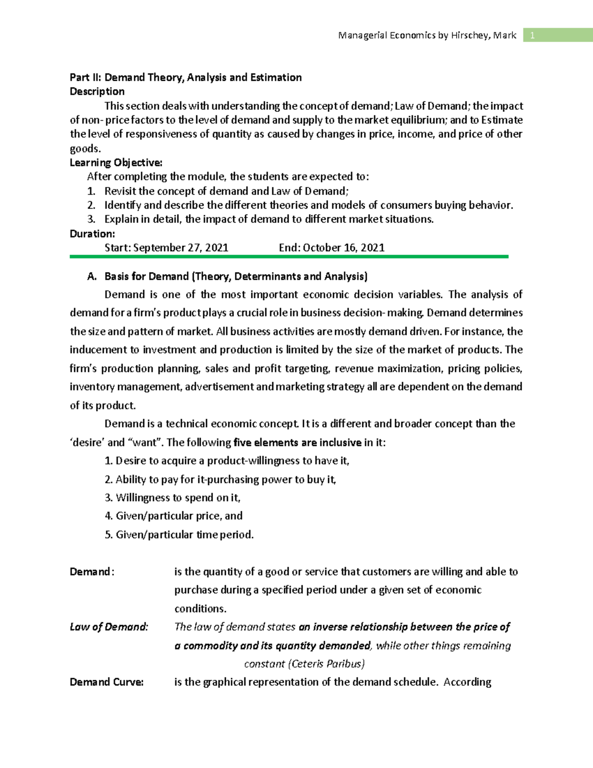 PART-2-2021 - Module 2 - Part II: Demand Theory, Analysis and ...