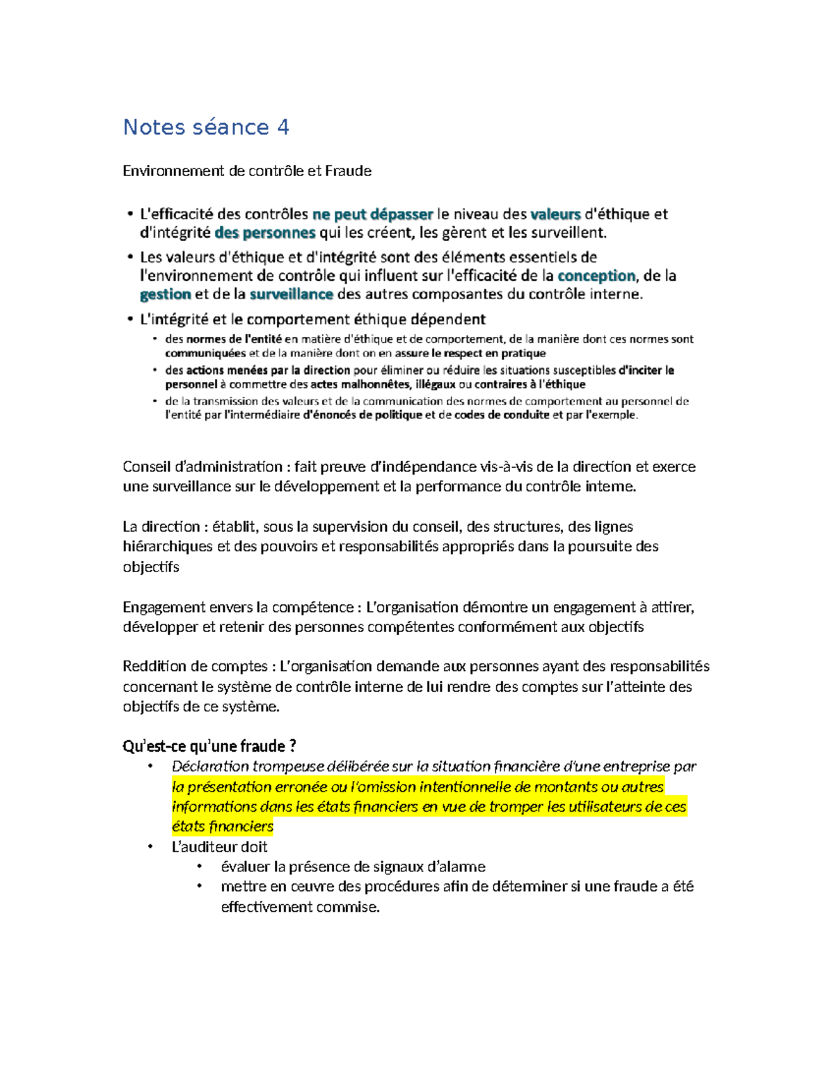 Notes de cours S4-S7 - Notes séance 4 Environnement de contrôle et ...