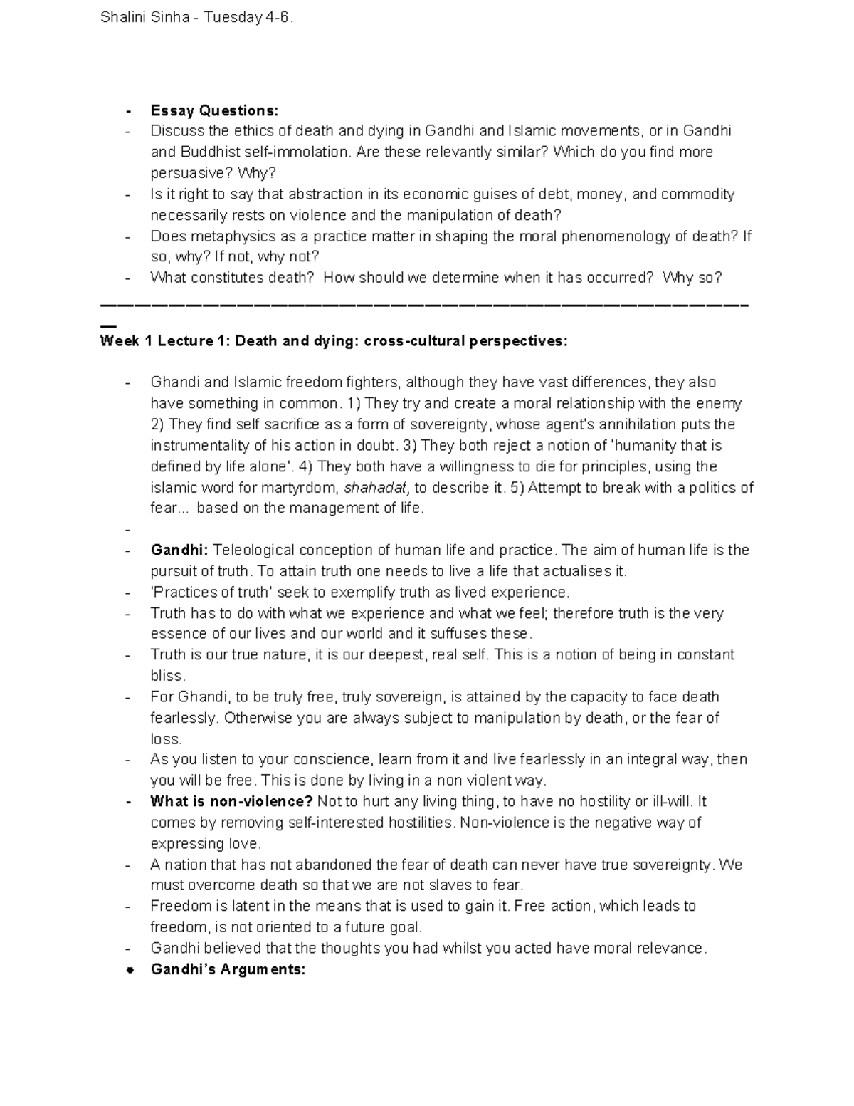 Death - Lecture notes 1-10 - Essay Questions: Discuss the ethics of ...