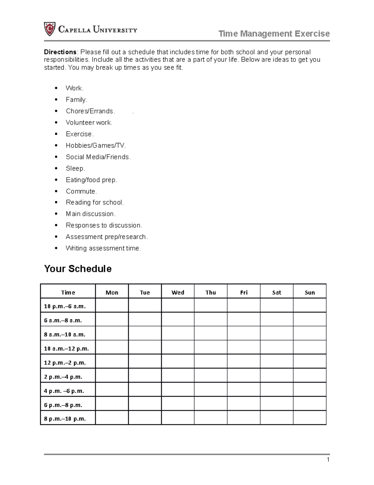 Cf time management exercise - Time Management Exercise Directions ...