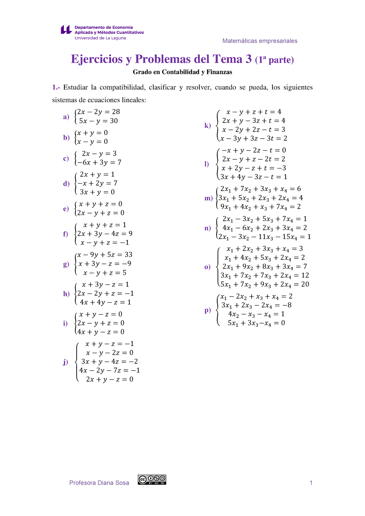 Ejercicios Y Problemas Tema 3 - Matemáticas Empresariales Profesora ...