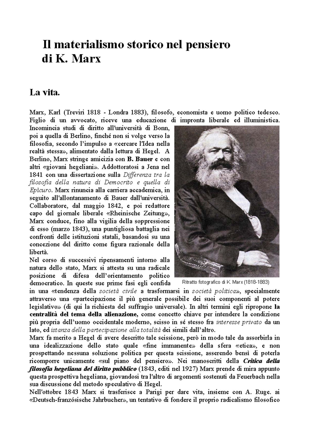 Il Materialismo MARX - Appunti Sociologia - Il Materialismo Storico Nel ...