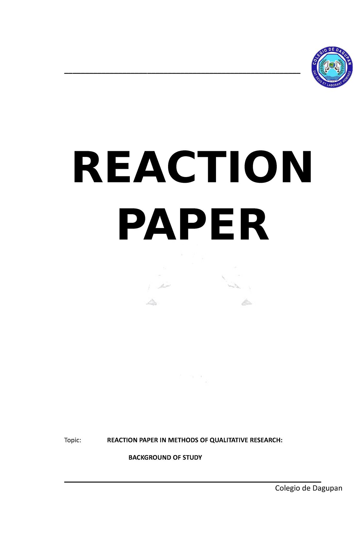 Reaction Paper IN Methods OF Qualitative Research Background OF Study ...