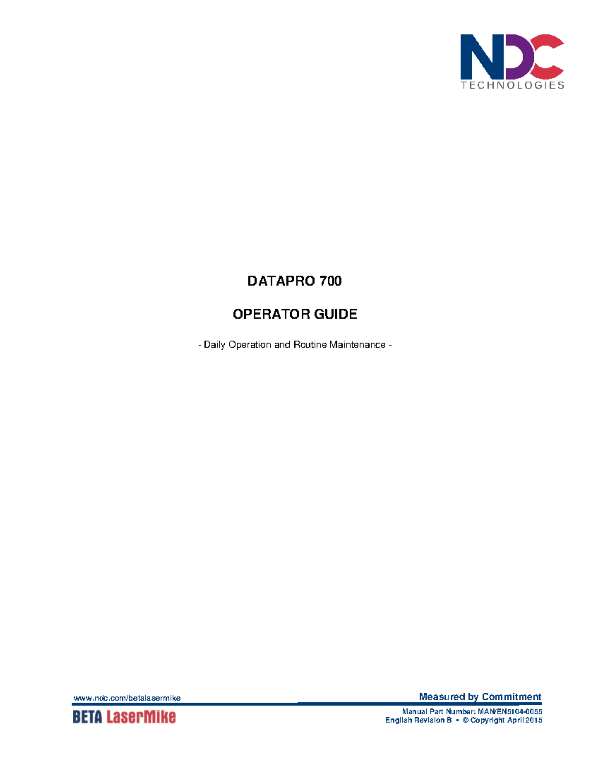 Data Pro 700 Guide Rev B - DATAPRO 700 OPERATOR GUIDE Daily Operation ...