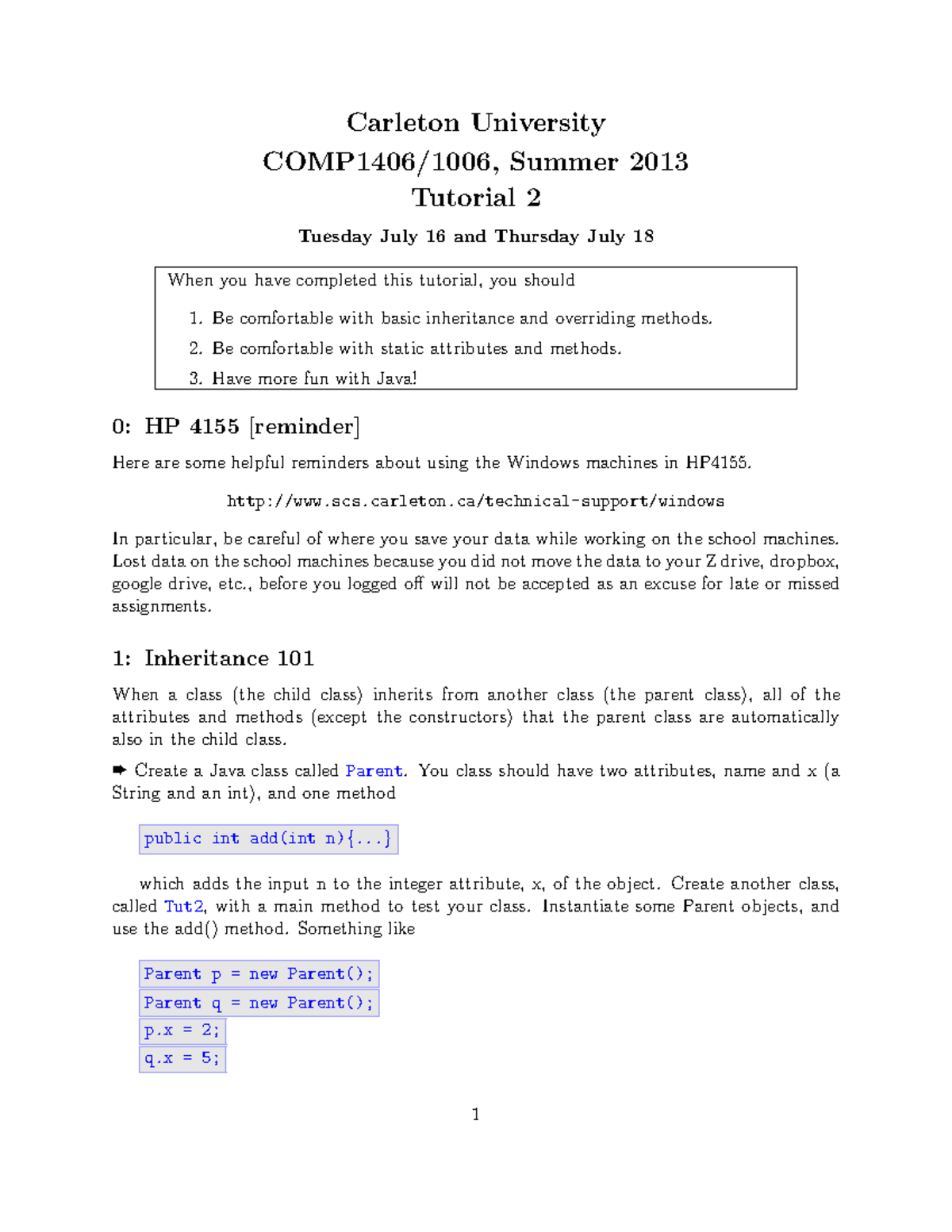 Tutorial 02 - Summer 2013 - Carleton University COMP1406/1006, Summer ...