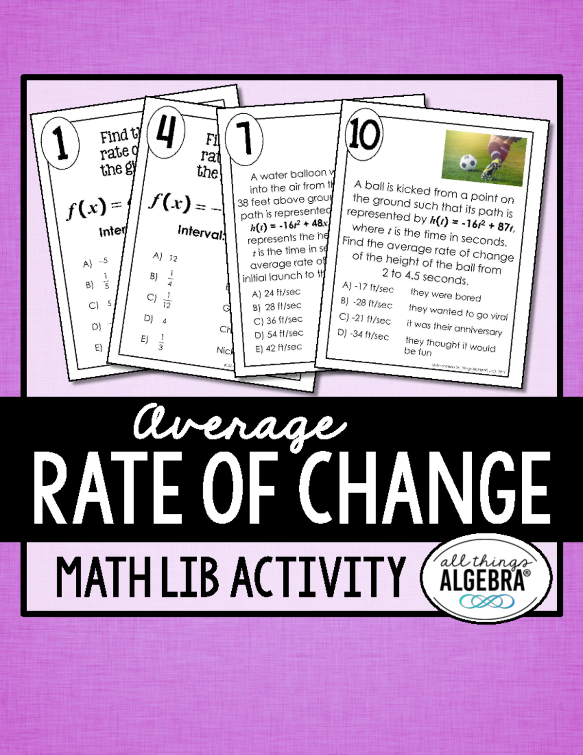 Average Rate of Change Math Lib - math lib activity RATE OF CHANGE ...