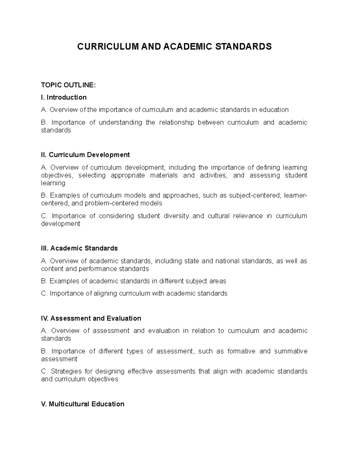 Curriculum AND Academic Standards - CURRICULUM AND ACADEMIC STANDARDS ...