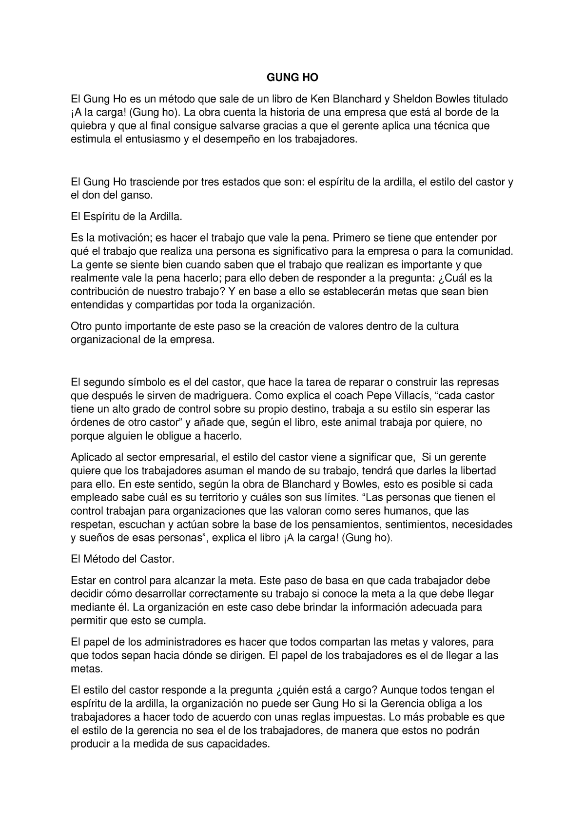 GUNG HO Documento de la fabula con conclusiones GUNG HO El Gung Ho