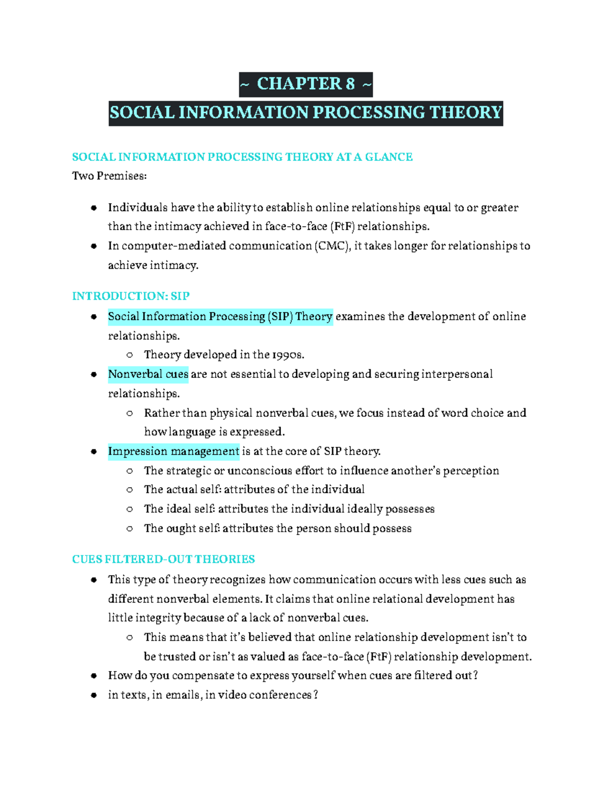 Comm theory - chapter 8 - ~ CHAPTE 8 ~ SOCIAL INFORMATION POCESSING ...