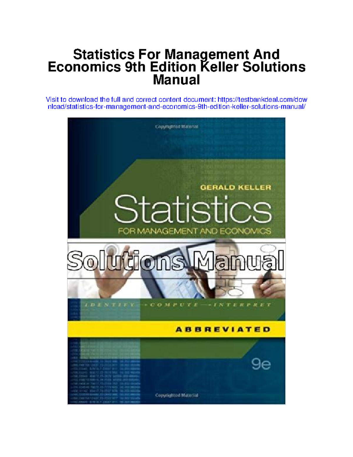 686837325 Statistics for Management and Economics 9th Edition Keller ...