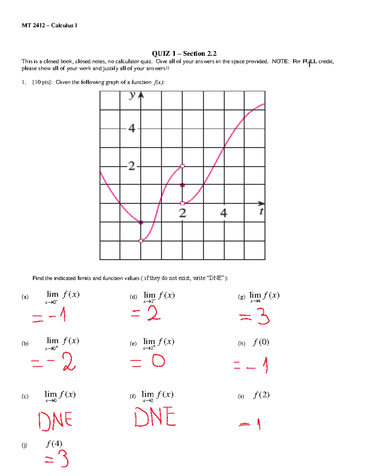 Quiz 1 Calculus 1 Section 2 2 Mt 2412 Calculus I Quiz 1 Section 2 Quiz 1 Calculus 1 Section 2 2 Mt 2412 Calculus I Quiz 1 Section 2