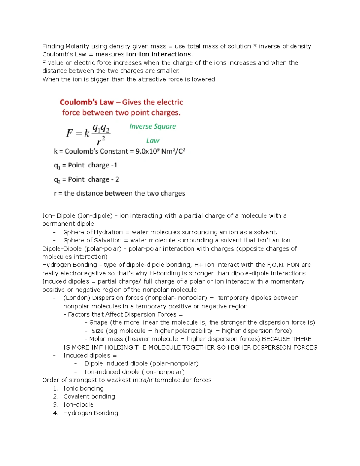 CHEM 108 EXAM 1 - chem notes for exam 1 - Finding Molarity using ...