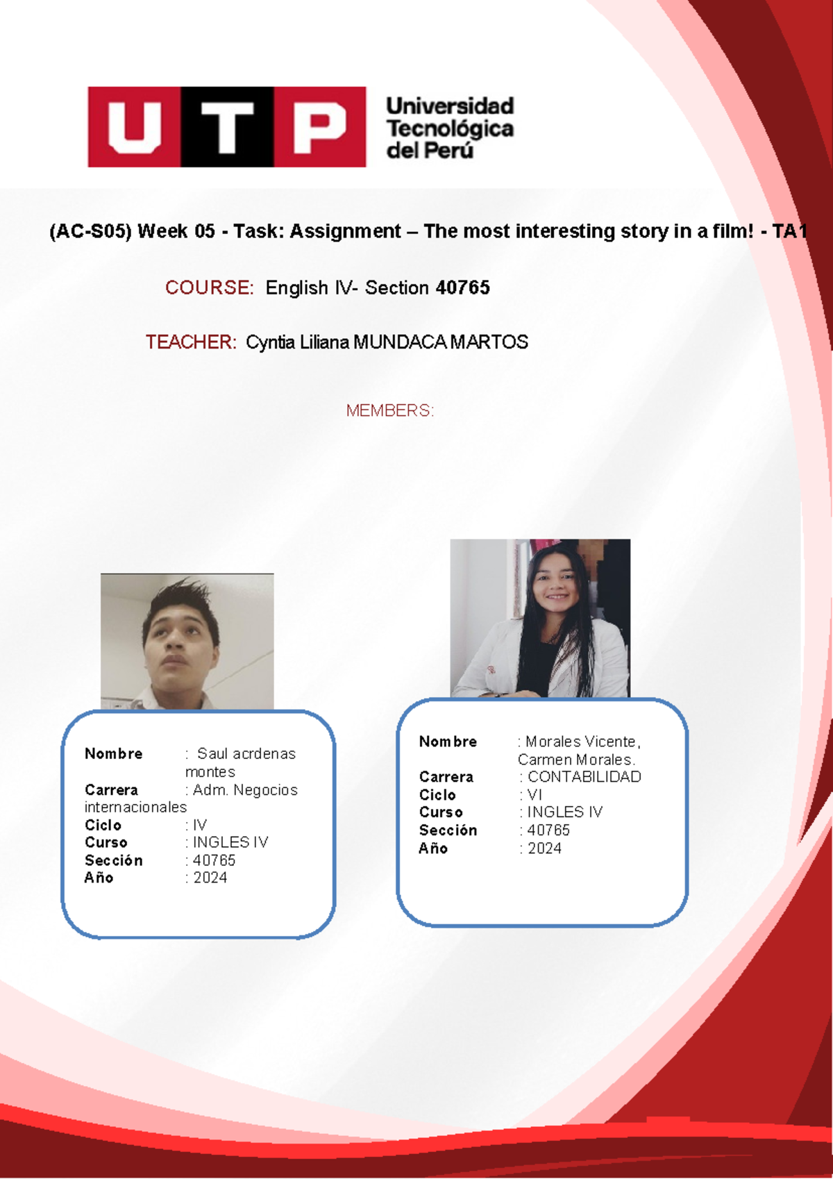 (AC-S05) Week 05 - Task Assignment The most interesting story in a film ...