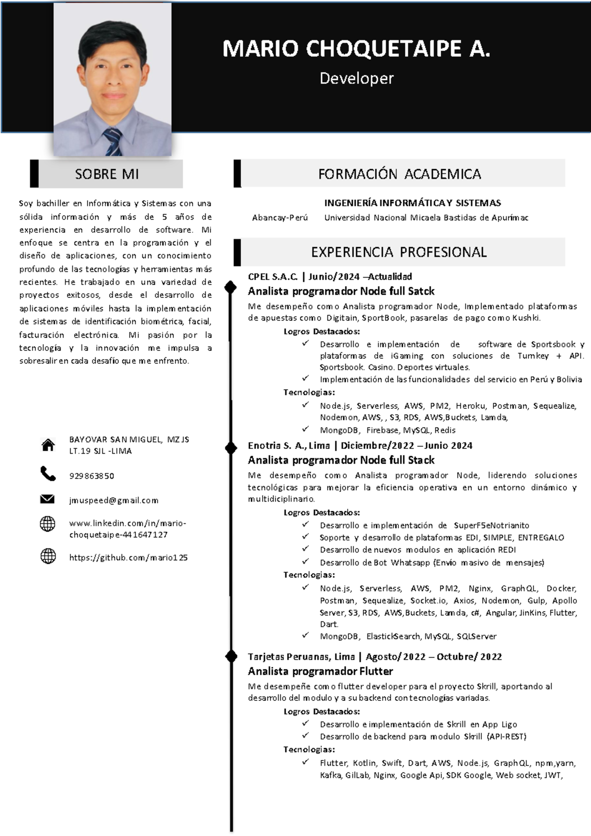 CV Mario CH 2024 - SOBRE MI FORMACIÓN ACADEMICA MARIO CHOQUETAIPE A ...