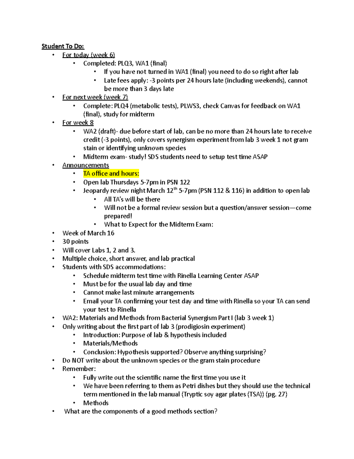 Week 6 Lab 3 - Lecture notes 6 - Student To Do: - For today (week 6 ...